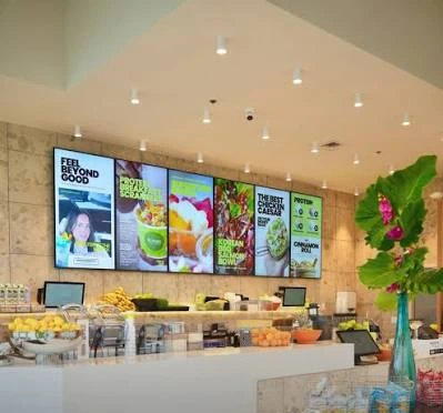 Beyond Juicery + Eatery store interior with menu screens