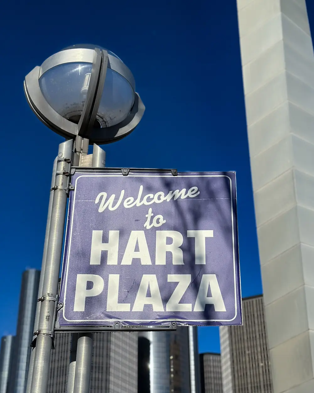 Visitors in a downtown Detroit plaza using free public Wi-Fi