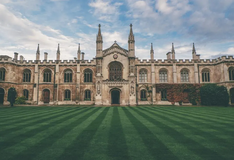 University campus building and lawn