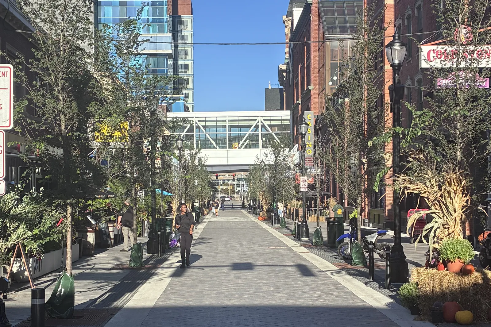 Pedestrians on Greektown’s Monroe Street