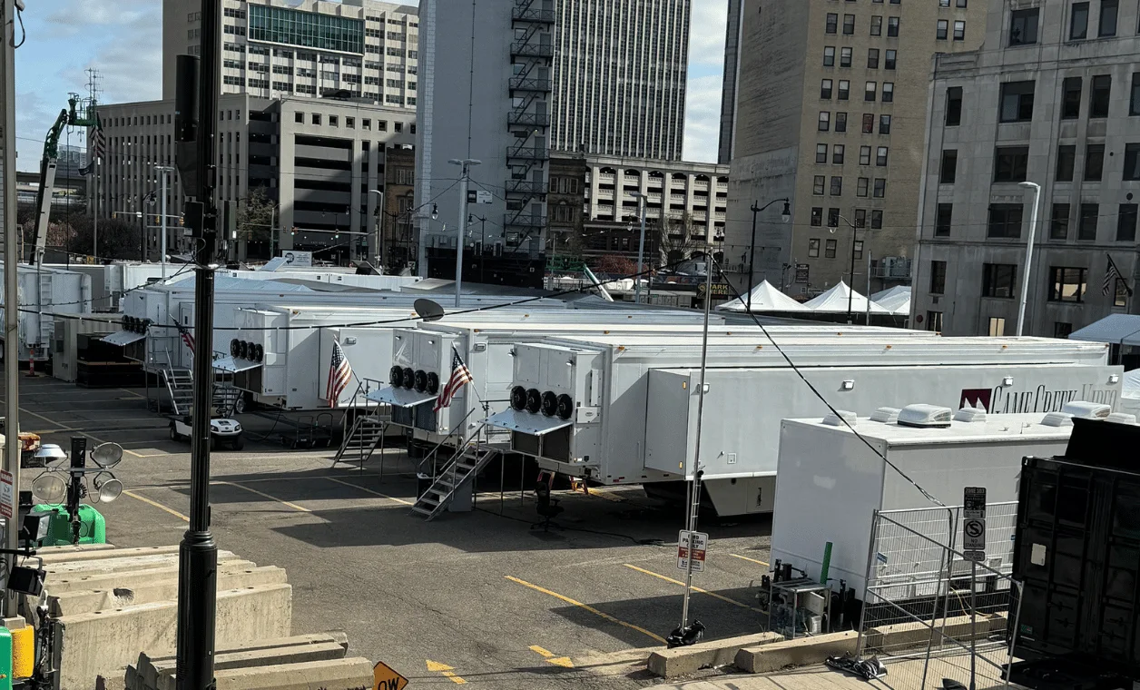 The NFL Draft broadcast compound in downtown Detroit