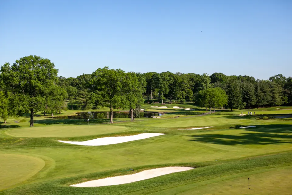 Golf course fairway and bunkers