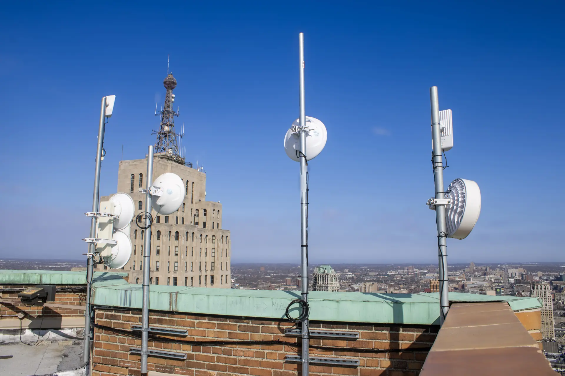 Cronus fixed wireless radios on a Detroit rooftop