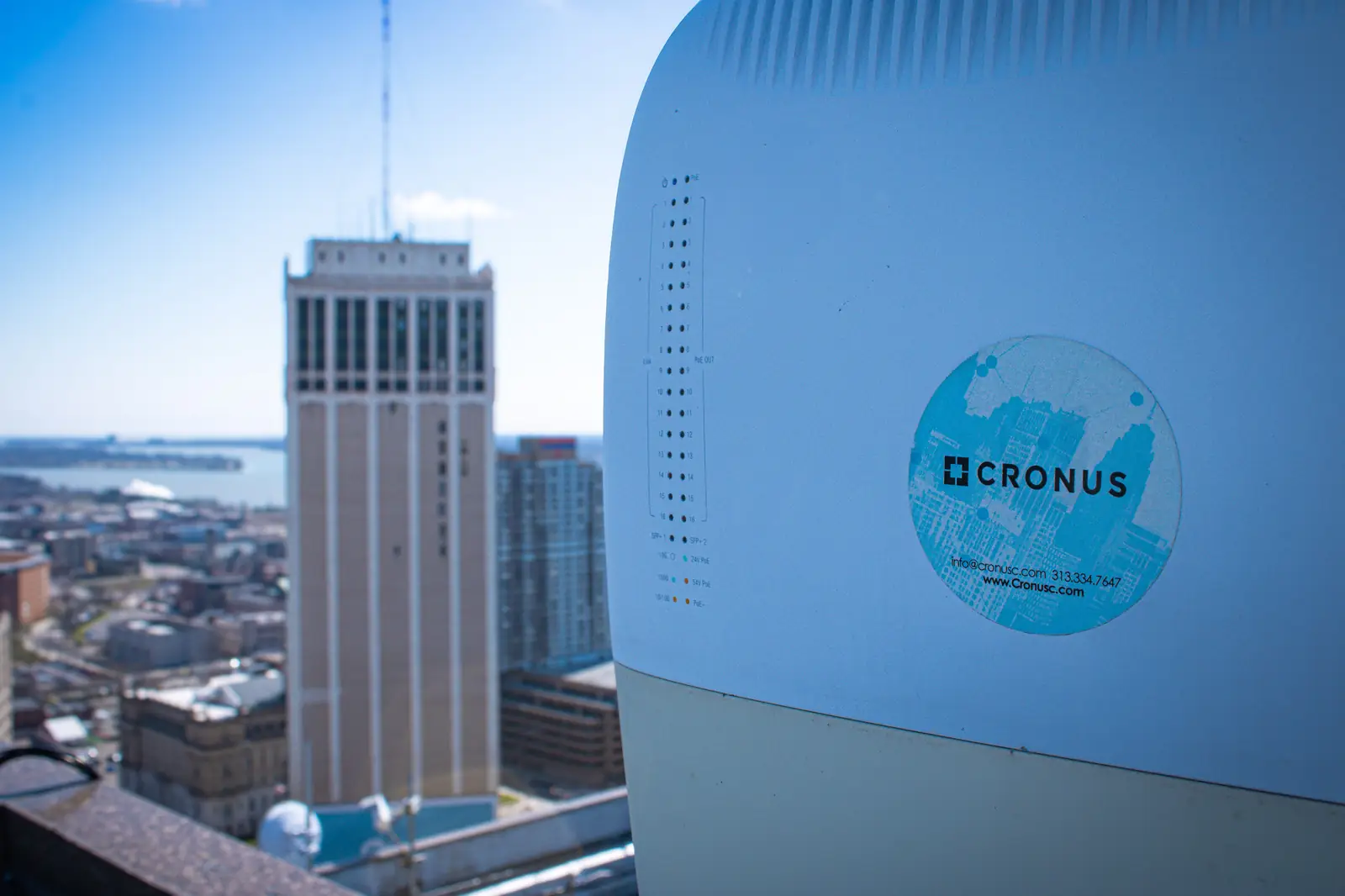 Cronus wireless antenna overlooking the Detroit River